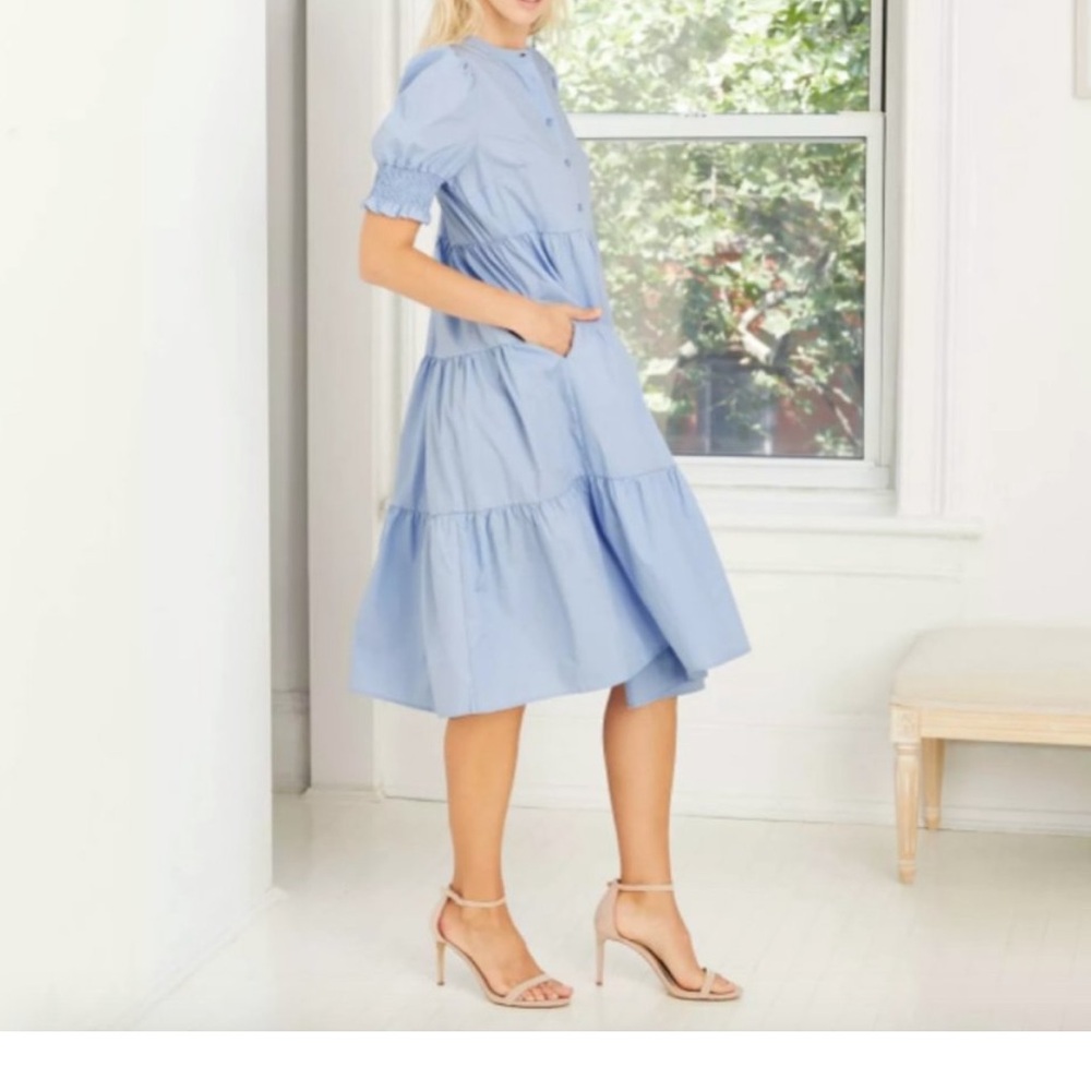 Who What Wear Light Blue Short Puff Sleeve Tiered Baby Doll Dress Medium